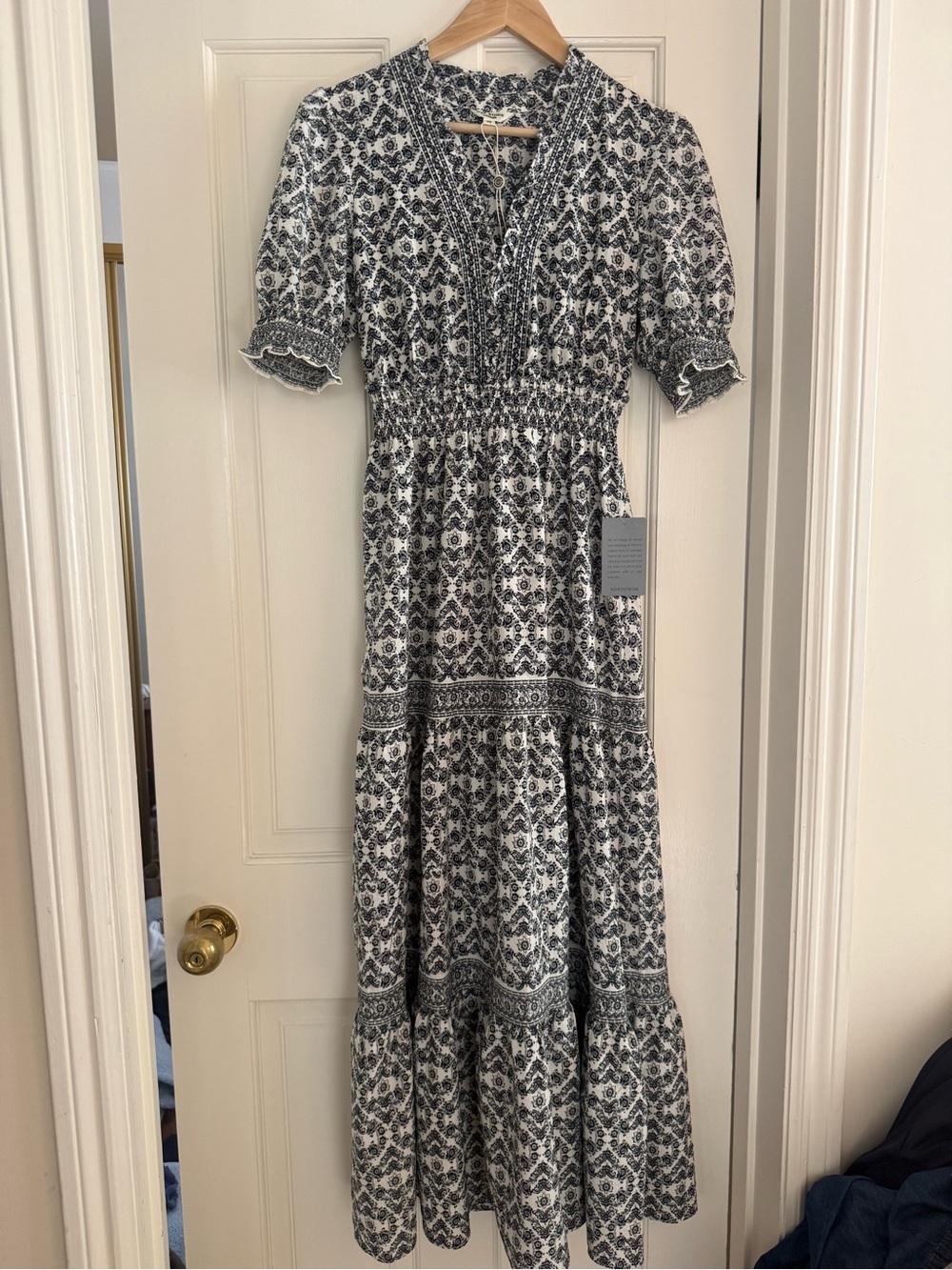 Max Studio Black & White Printed Smocked Maxi Dress - Women